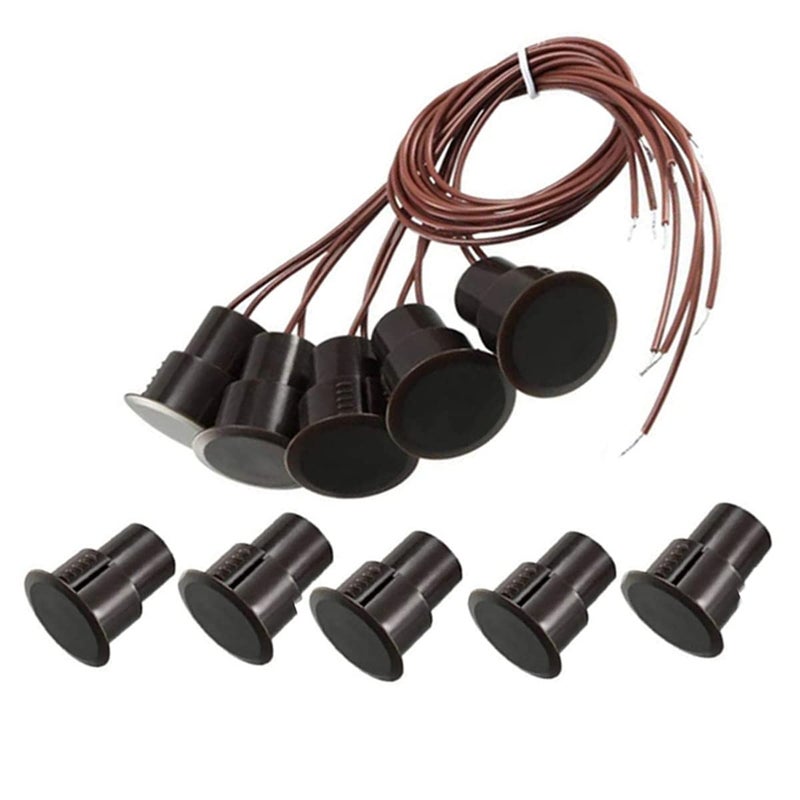 JING Magnetic Reed Switch RC-36 NC Recessed Wired Door Window Alarm, Magneti Door Switch, Contact Sensor, for Home Security and Burglar Alarm Magnetic Reed Switch,Sets of 5 (Brown) - Image 1